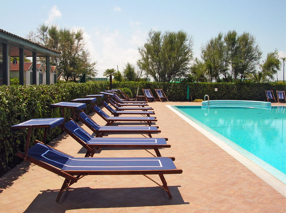 Deckchairs by the pool of Bagno Lido